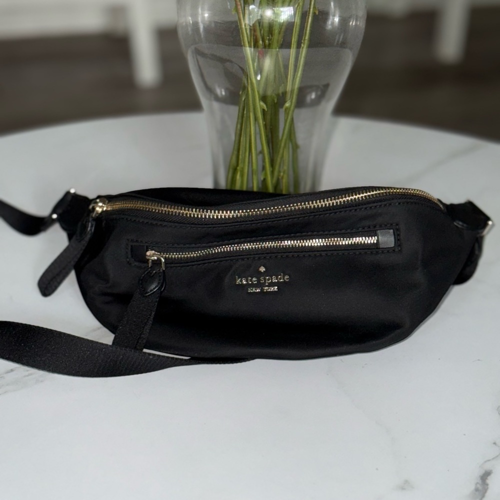 kate spade Black Nylon Crossbody Belt Bag with Gold Hardware